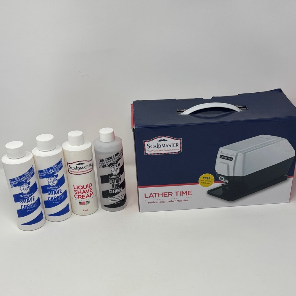 Lather Time Professional Lather Machine with Shave Creams - White and Blue